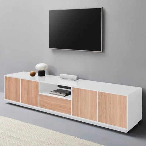 Modern design TV stand white wood 220cm living room Aston Wood Promotion
