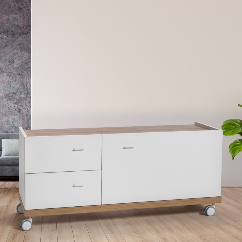 Modern design white Tv stand with wheels, drawers and spacious compartment Promotion