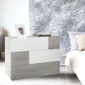 Nightstand Bedside Dresser White Glossy 3 Drawers and Cement Effect for a Modern Design Promotion