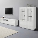 High sideboard with display case 100cm living room modern design white Syfe Catalog
