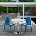 Long Island Set Made of a 70x70cm White Round Table with Steel Pedestal Base and 2 Colourful Ice Chairs Characteristics