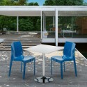 Cocktail Set Made of a 70x70cm White Square Table with Steel Pedestal Base and 2 Colourful Ice Chairs Characteristics