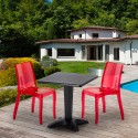 BALCONY Set Made of a 70x70cm Black Square Table and 2 Colourful Transparent Cristal Light Chairs Sale