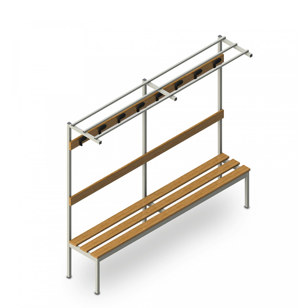 Upper L Locker Room Bench with Coat Hooks 200x39x184cm