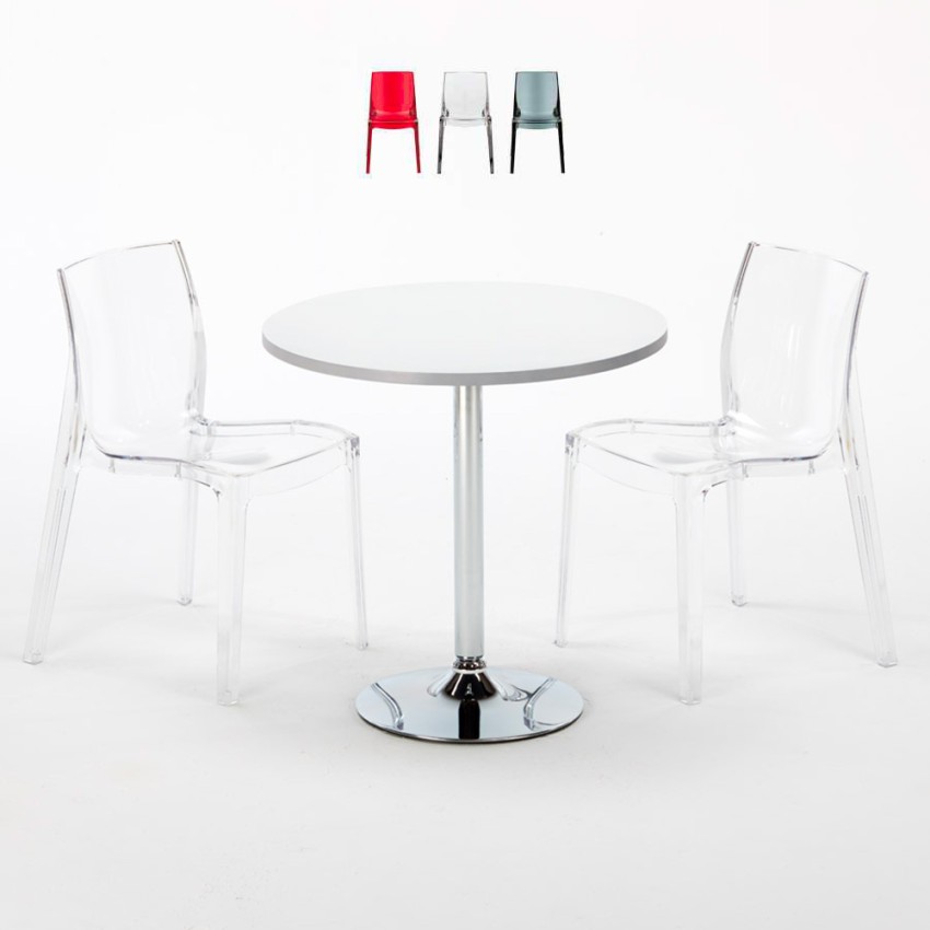Spectre Set Made of a 70x70cm White Round Table and 2 Colourful Transparent Femme Fatale Chairs Offers