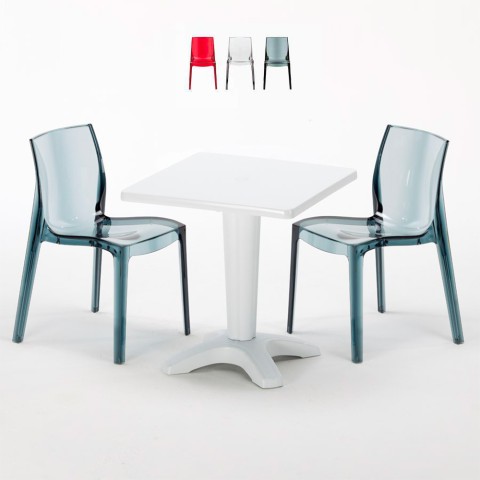 Caffè Set Made of a 70x70cm Square Table and 2 Colourful Transparent Chairs Promotion