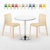 Long Island Set Made of a 70x70cm White Round Table with Steel Pedestal Base and 2 Colourful Gruvyer Chairs Price