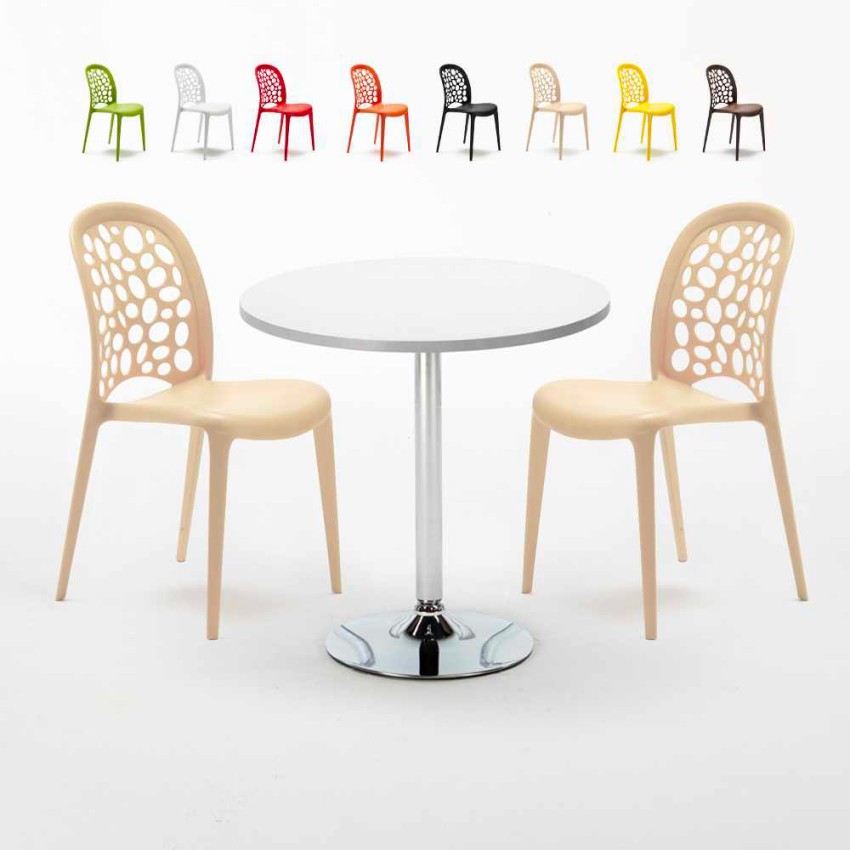 Long Island Set Made of a 70cm White Round Table and 2 Colourful WEDDING Chairs On Sale
