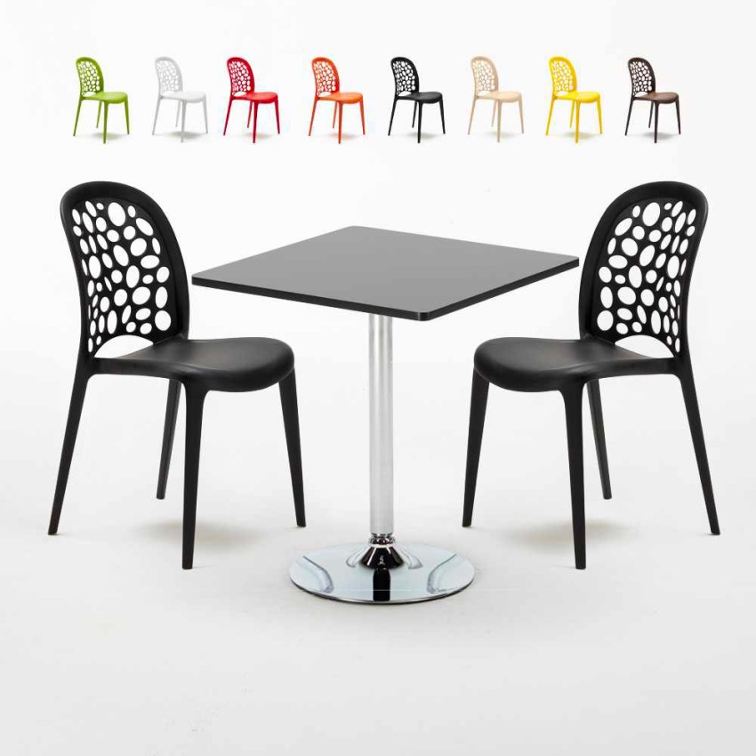 Mojito Set Made of a 70x70cm Black Square Table and 2 Colourful WEDDING Chairs Catalog