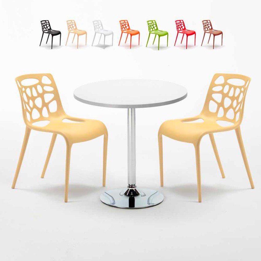 Long Island Set Made of a 70cm White Round Table and 2 Colourful Gelateria Chairs Offers