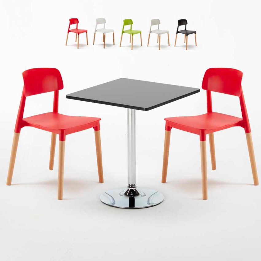 Mojito Set Made of a 70x70cm Black Square Table and 2 Colourful Barcellona Chairs Discounts