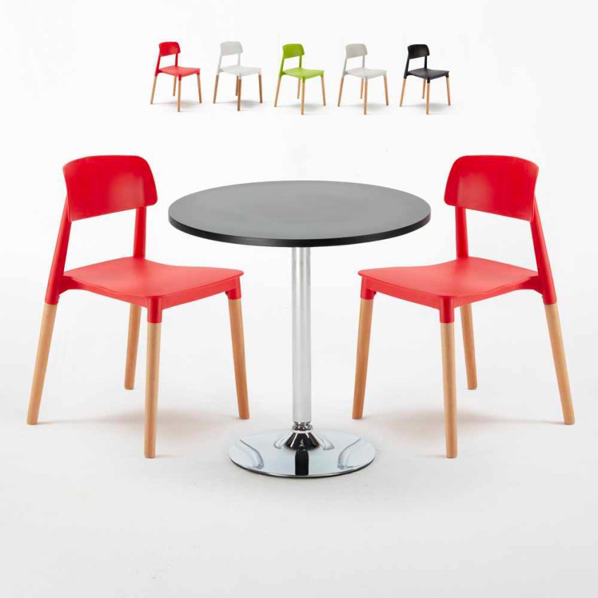 Cosmopolitan Set Made of a 70cm Black Round Table and 2 Colourful Barcellona Chairs Sale