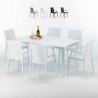 SummerLIFE Set Made of a 150x90cm White Rectangular Table and 6 Colourful Bistrot Arm Chairs On Sale