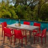 Marion Set Made of a 150x90cm Beige Rectangular Table and 6 Colourful Chairs 