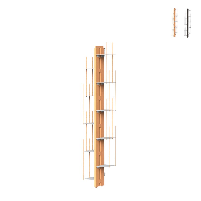 Vertical wall-mounted wooden bookcase h150cm 10 shelves Zia Veronica WMH Promotion