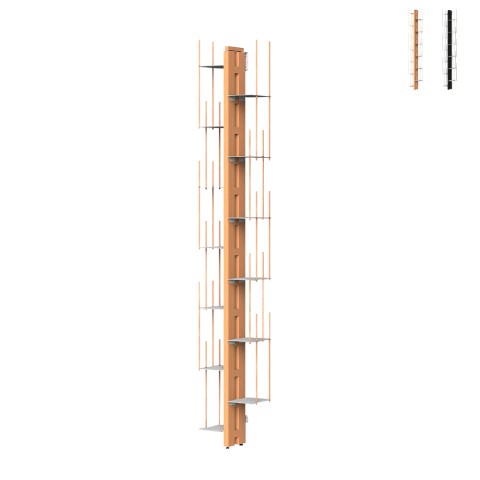 Vertical wall bookcase h195cm in wood 13 shelves Zia Veronica WH