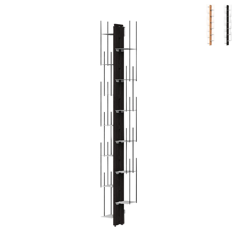 Vertical wall-mounted bookcase h195cm in wood 13 shelves Zia Veronica WH On Sale