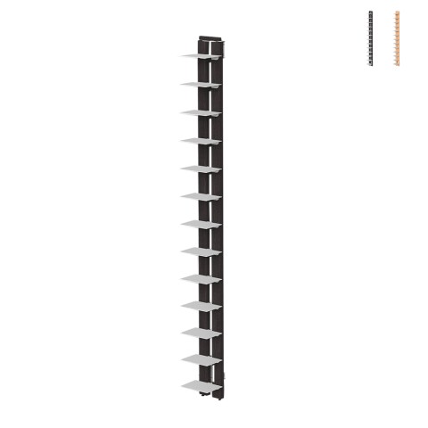 Vertical wall-mounted wooden bookcase h195cm 13 shelves Zia Ortensia WH Promotion