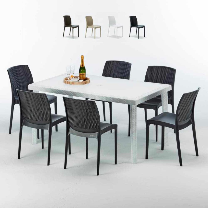 SummerLIFE Set Made of a 150x90cm White Rectangular Table and 6 Colourful BOHÈME Chairs Sale