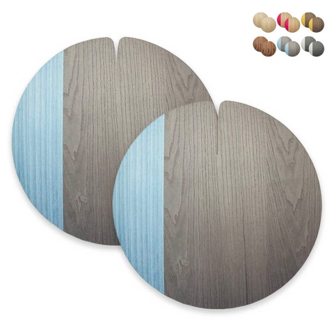 Set of 2 American round wooden placemats for dining table Nelumbo