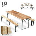10 Set of Folding Table and 2 Benches Wooden Furniture Outdoors Offers