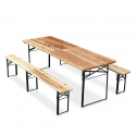 10 Set of Folding Table and 2 Benches Wooden Furniture Outdoors Sale