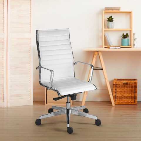 Ergonomic office chair executive design white leatherette Stylo HWE