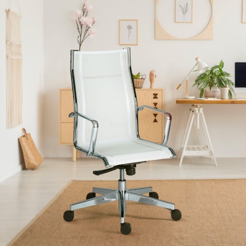 Ergonomic executive office chair in white breathable mesh Stylo HWT