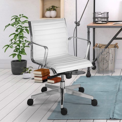 Low ergonomic executive office chair in white imitation leather Stylo LWE