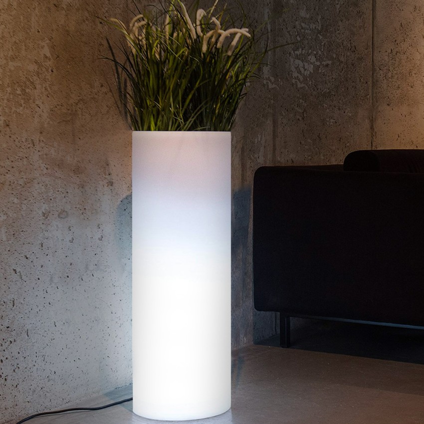 Modern Cylinder Garden Planter with LED Lighting, Barocco Design Promotion