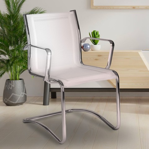 Visitor office chair white net armrests waiting room Stylo SBWT