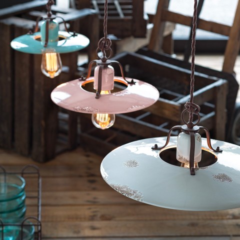 Pendant lamp iron and ceramic industrial design vintage Country SO