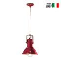 Vintage Industrial Design Iron and Hand-Painted Ceramic Pendant Lamp SO On Sale