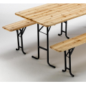 Set Of 10 Wooden Outdoor Table And 2 Three Legged Benches 220x80 Offers
