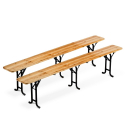 Set Of 10 Wooden Outdoor Table And 2 Three Legged Benches 220x80 Sale