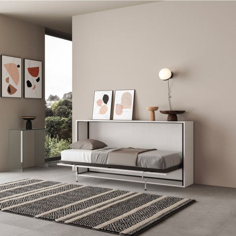 Horizontal foldaway single bed white 85x185cm slats Kando BF Promotion