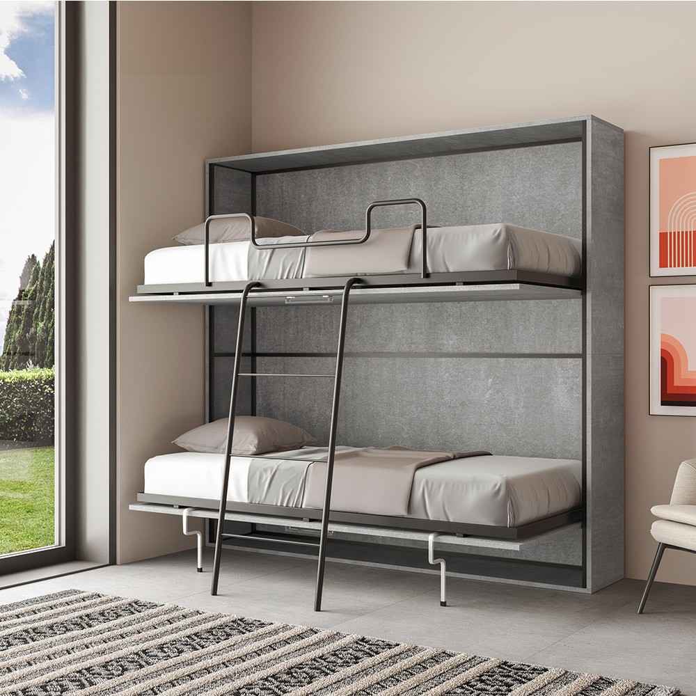 Horizontal foldaway gray bunk bed 85x185cm Kando 2CM