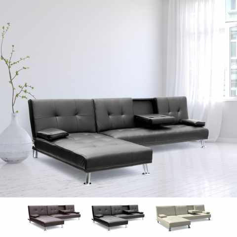 Corner Sofa Bed in Eco Leather Modular 3 Seats Cobalto