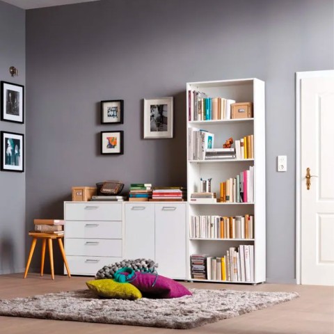 Office bookcase white design 5 compartments adjustable shelves Kbook 5WS Promotion