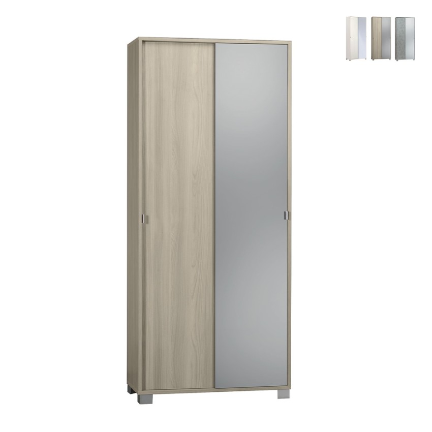 Storage cupboard 2 sliding doors mirror 8 shelves Livo On Sale