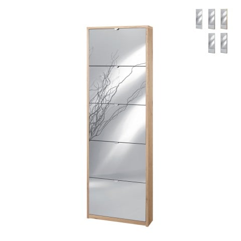 Shoe cabinet 5 doors with mirror modern design 12 pairs of shoes Darcy Promotion