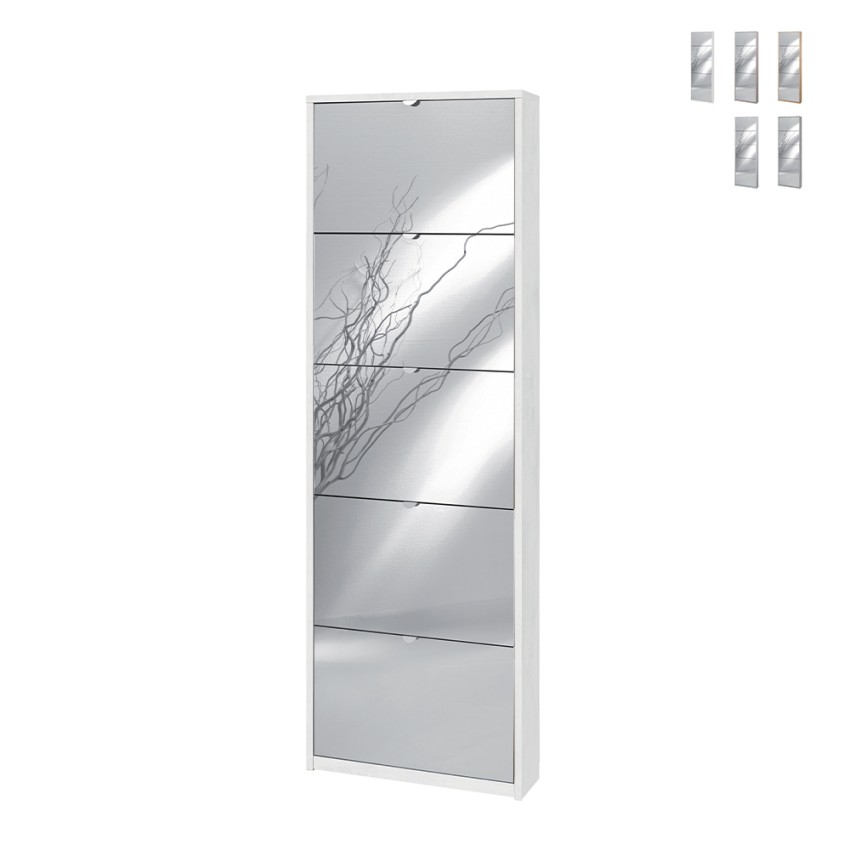 Shoe cabinet 5 doors with mirror modern design 12 pairs of shoes Darcy On Sale