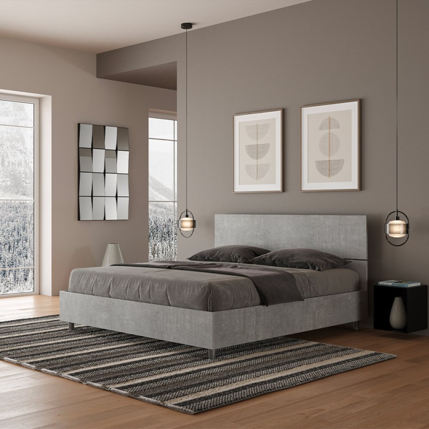 Demas Concrete Gray Upholstered Storage Bed 160x190cm Queen Size Promotion