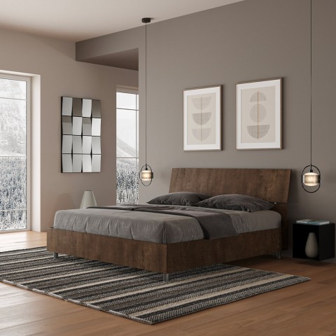 Double storage bed 160x190cm wood walnut Demas Nod Noix Promotion