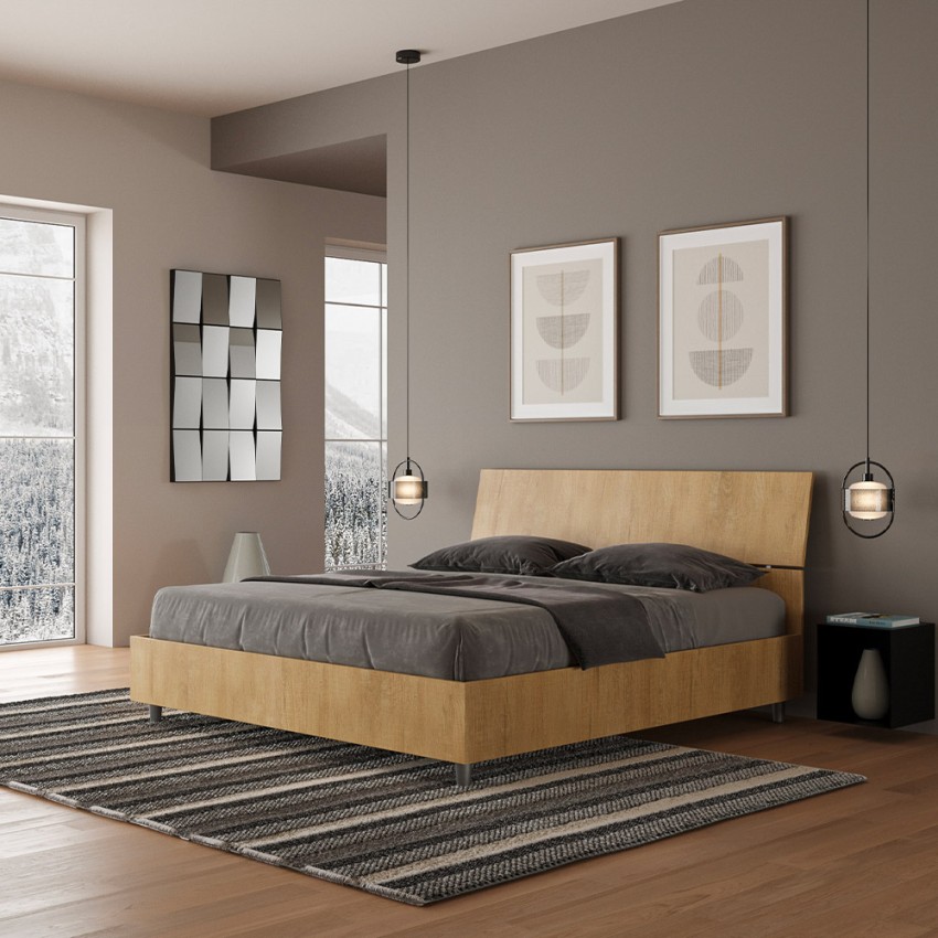 Wooden double bed 160x190cm storage Demas Nod Oak Promotion