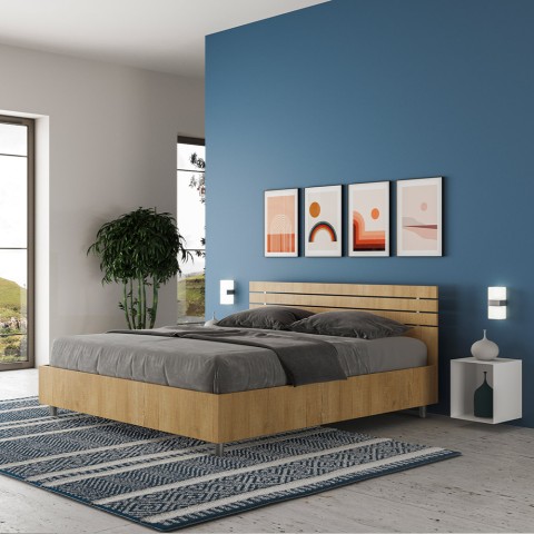 Wooden double bed with storage slats 160x190cm Ankel Oak Promotion