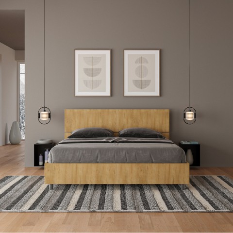 Wooden double bed 160x190cm straight slatted Demas D Oak Promotion