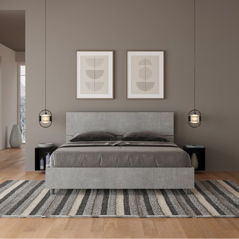 Demas D Concrete grey double bed 160x190cm straight headboard slats Promotion