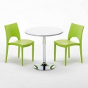 Long Island Set Made of a 70x70cm White Round Table with Steel Pedestal Base and 2 Colourful Paris Chairs Model