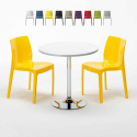 Long Island Set Made of a 70x70cm White Round Table with Steel Pedestal Base and 2 Colourful Ice Chairs Promotion
